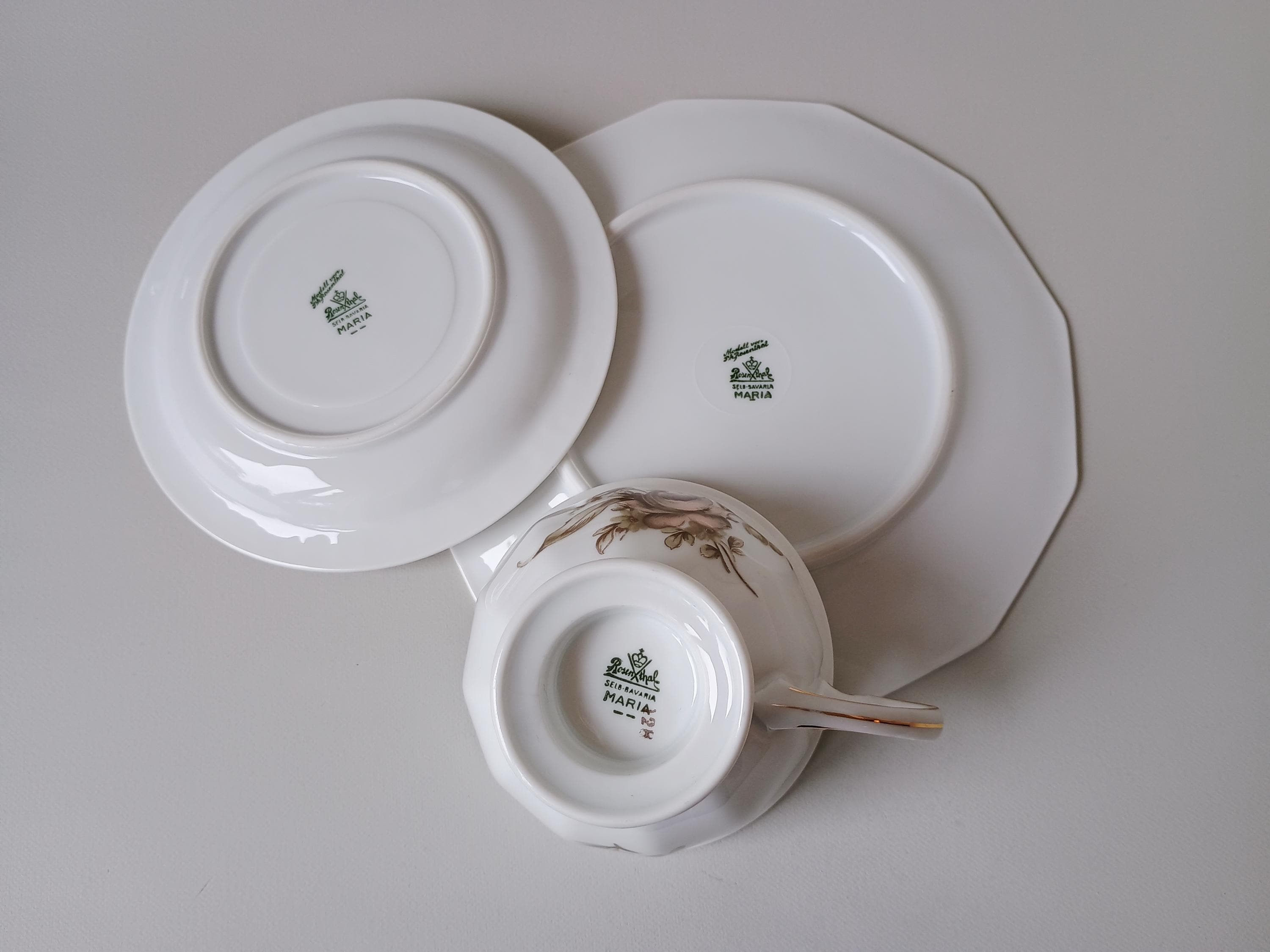 Rosenthal Maria Trio: Sepia Rose Porcelain Coffee Set, 1927 German