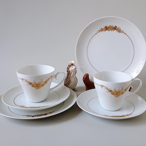 Rosenthal Bjorn Wiinblad Coffee Trio Set: 22k Gold Romance, 1980s