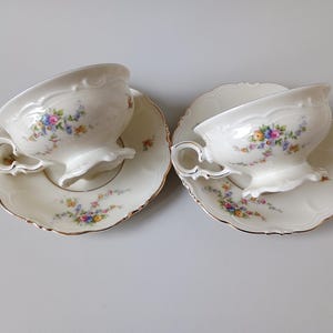 KPM Berlin Royal Ivory – Set of 2 Cups & Saucers, Floral Porcelain, Germany 1930s