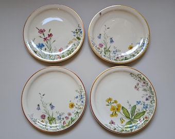 K&A Krautheim Selb Bavaria Plate: 1950s Wildflower Porcelain with Gold Trim (D-19,5 cm)