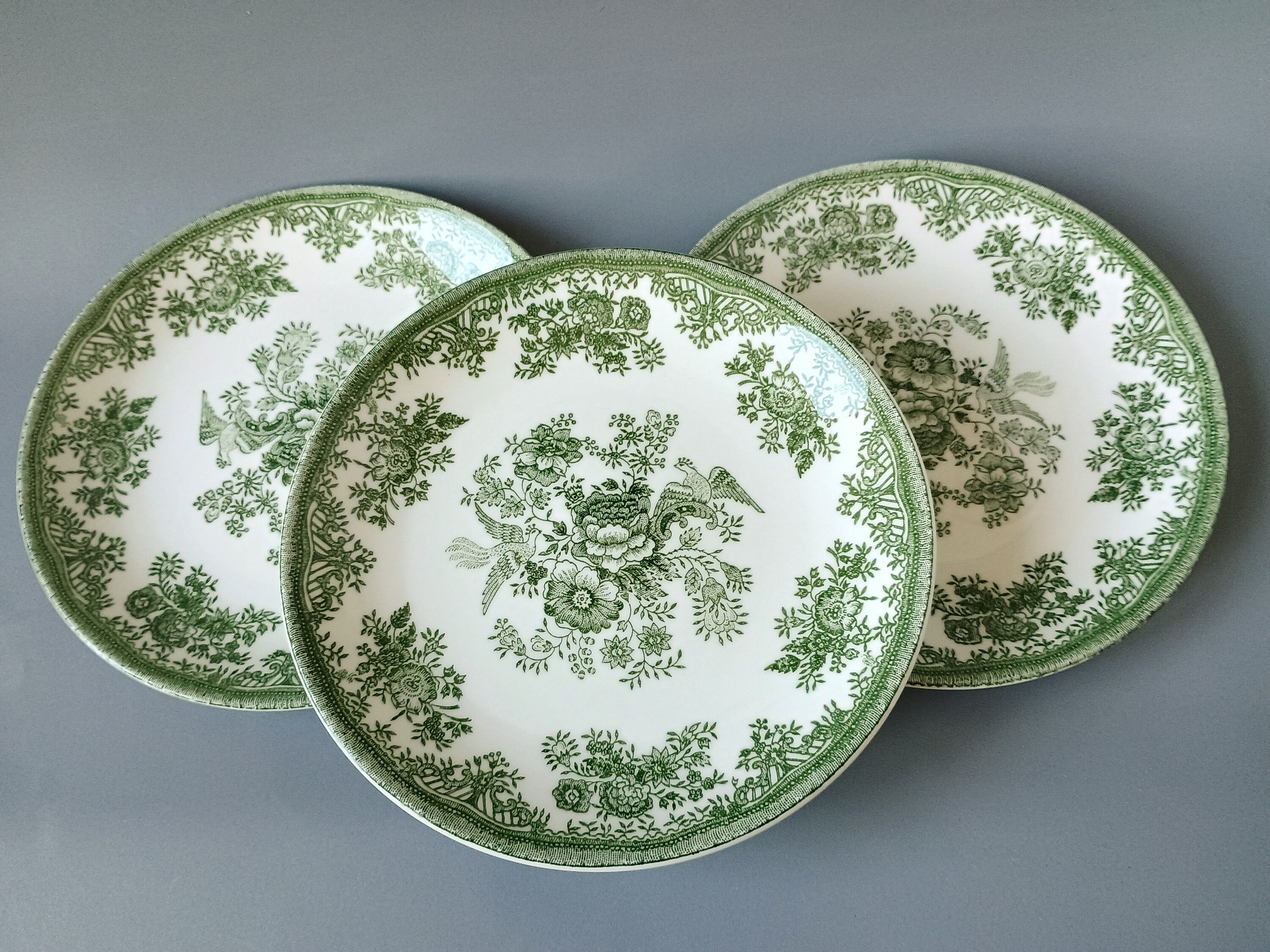 Gustavsberg Fajans リーフ プレート Old Gustavsberg FASAN Green - SET of 3 Plates D-17,5 Cm - Old
