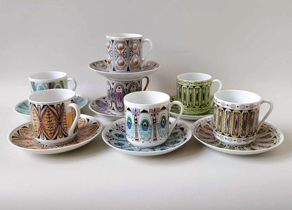Vintage Arabia Mocha Cup & Saucer – Hand-painted Enamel, 1950s - Etsy