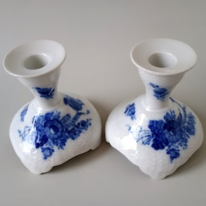 Royal Copenhagen Blue Flower Candlesticks - Hand-Painted Porcelain Pair