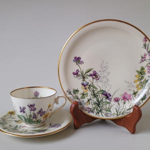 Trio Set - Cup/Saucer and Plate - Decor Scene H -K&A Krautheim Selb Bavaria Wiesengrund und Bergeshöh&#39;n-Krautheim Selb Bavaria Germany 1950s