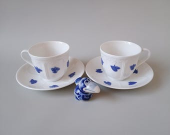 BLÅ Blom Old Gustavsberg - SET of 2 Coffee Cups & Saucers - Stamp 1980s - Old Gustavsberg Sweden - In production 1911-1995