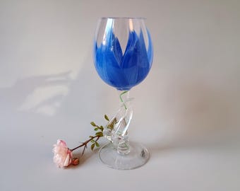 Vintage Anna Örnberg Blue Tulip Art Glass Goblet – Studioglas Strömbergshyttan Suecia – Vidrio de estudio sueco firmado