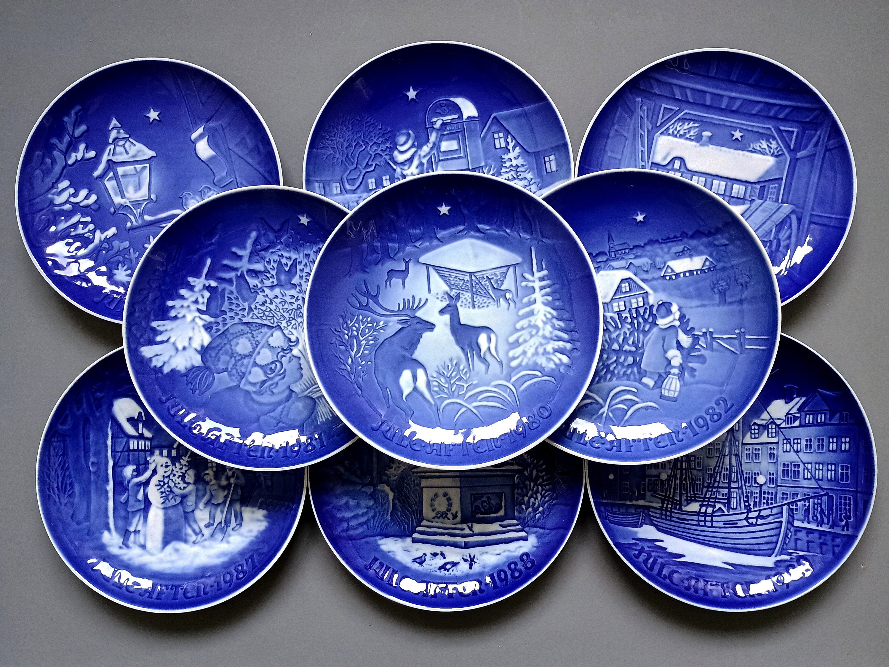 1980-1989 Bing & Grondahl Copenhagen Porcelain Christmas Plates - Designers: Henry Thelander, Edvard Jensen - Denmark 1970-1979