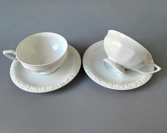 Rosenthal Classic Rose Maria - White - Set of 2 Tea Cups and Saucers - Rosenthal Group Germany 1970s