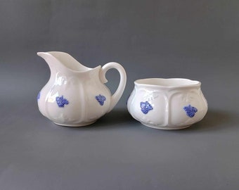 BLÅ BLOM Gustavsberg - SET of Sugar Bowl (1970s) and Creamer (1930s)  - Old Gustavsberg Sweden In production 1911-1995