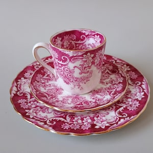 Royal Tuscan Bone China Trio: Coffee Cup, Saucer & Cake Plate - 1970s Floral