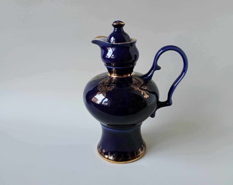 Miniature Jug - Bronnitsky factory Vozrozhdenie - Hand Painted Cobalt Blue with Gilding - USSR 1980-1990