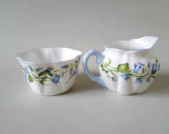 Shelley Harebell #13590 Sugar Bowl & Creamer Set, English Fine Bone China - 1950s