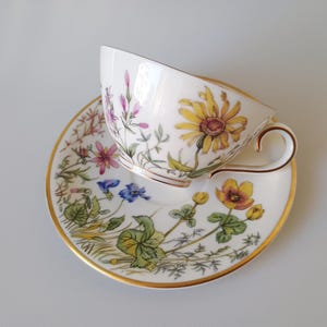 Vintage Krautheim Selb Bavaria Cup and Saucer: Wildflower Decor, Gold Trim