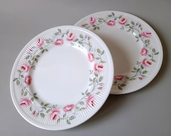 Vintage Crown Staffordshire Cake Plates: Pink Roses, Set of 2