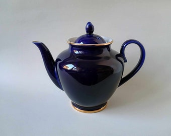 Tea Pot - LFZ Lomonosov Imperial Porcelain Factory - Decor Cobalt Blue Gilding - Hand Painted - Stamp 1990s