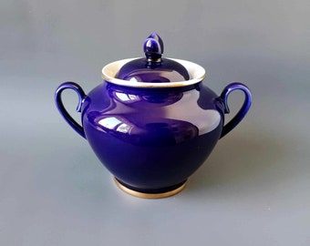 Lomonosov LFZ Imperial Porcelain - Sugar Bowl with Lid - Cobalt Blue  22K Gold - Lomonosov Porcelain Factory (LFZ) Made in Russia Efter 1991