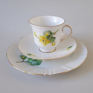 Bing & Grøndahl Trio of Coffee Cup / Saucer and Cake Plate - Matte decor Yellow Flowers - Bing Grøndahl Copenhagen Denmark 1962 - 1970s