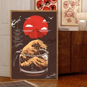 Coffee Poster, Great Wave Coffee Poster, Coffee Decor, Kitchen Decor, Japanese Wave Poster, Great Wave Art, Coffee Bar Decor, Coffee Art