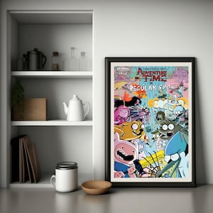 Poster Adventure Time, impression de spectacle régulier, art mural Adventure Time, décoration de spectacle régulier, Finn et Jake, Mardochée et Rigby, affiche de dessin animé