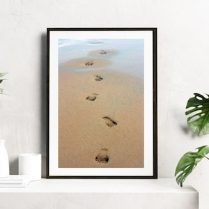 Footprints in Sand Printable Wall Art | Beach Photography Print | Coastal Digital Download | Minimalist Wall Decor