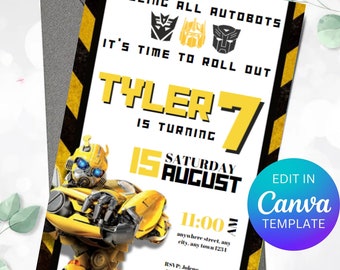 Convite de Aniversário Transformers | Optimus Prime, Bumblebee (Convite Digital)