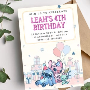 Stitch Birthday Invitation Template | Full customizable on Canva | Instant Download | Printable Party Invite | Digital or Print at Home