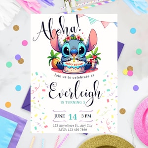 Stitch Birthday Invitation Template | Full customizable on Canva | Instant Download | Printable Party Invite | Digital or Print at Home