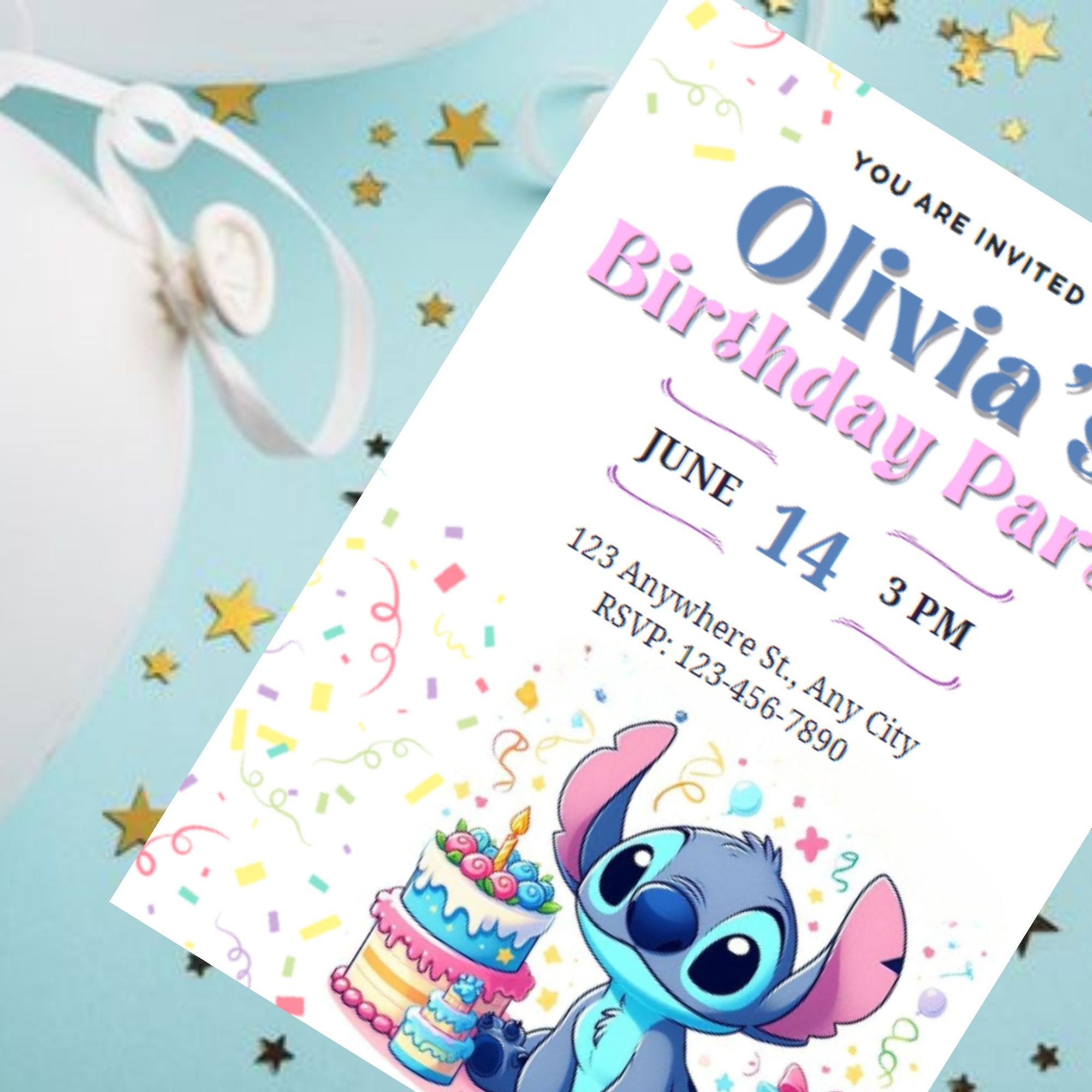 Stitch Birthday Invitation Template Customizable Canva Party Invite