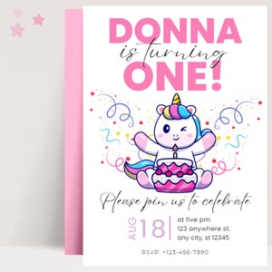 Unicorn Rainbow Birthday Party Invitation Template, Editable Unicorn Party Birthday Invitations, Unicorn Themed Birthday Invitation, Digital