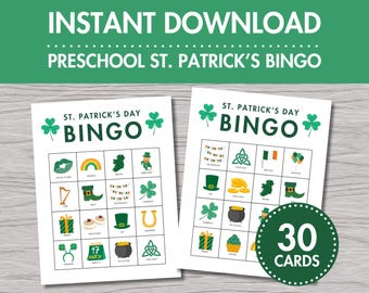 Preschool St. Patrick's Day Bingo: 30 Printable Cards (Digital Download)