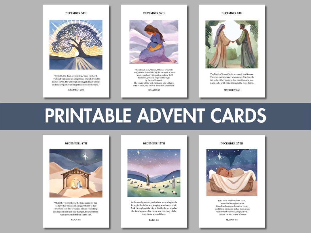 Printable Advent Cards | 25 Religious Nativity Story Cards, Scripture Advent Calendar, Bible ...