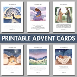 Schede dell'Avvento stampabili / 25 schede di storie religiose sulla Natività, calendario dell'Avvento delle Scritture, versetto della Bibbia con immagine moderna, download immediato, fai da te