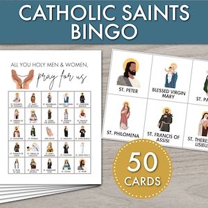 Imprimable BINGO des saints catholiques | Jeu de fête de la Toussaint, CCD, activité religieuse en classe, design minimaliste moderne, téléchargement immédiat