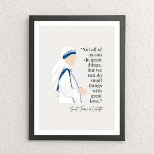 Póster imprimible con cita de la Santa Madre Teresa, arte de los santos católicos, decoración religiosa para el aula, diseño minimalista moderno, descarga instantánea