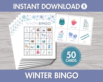 Winter Bingo Spiel: 50 druckbare Karten, Schneetag Aktivität (digitaler Download)