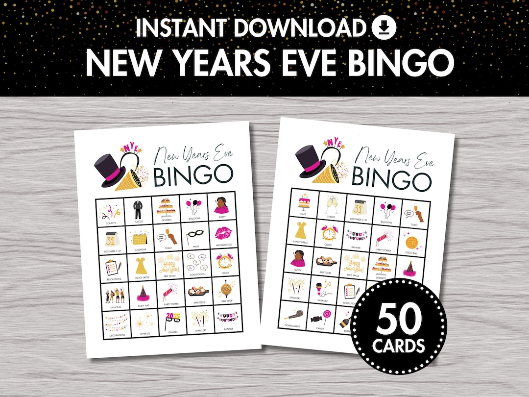 New Years Eve Bingo Game: 50 Printable Cards (digital Download) - Etsy