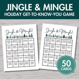 Jogo Jingle & Mingle "Find Someone Who" | Jogo de festa de Natal, download instantâneo, atividade quebra-gelo de mixagem de feriado para adultos, 50 cartas