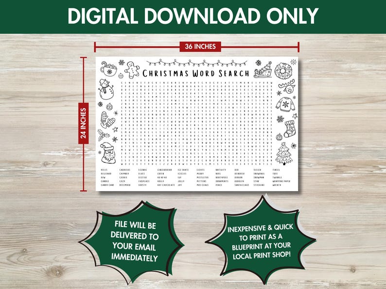 Giant Christmas Word Search Poster Family Holiday Activity (digital