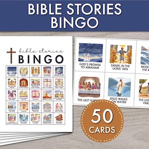 Bijbelverhalen BINGO | Christelijk religieus bingospel, modern aquarelontwerp, direct downloaden, klasactiviteit, zondagsschool, CCD