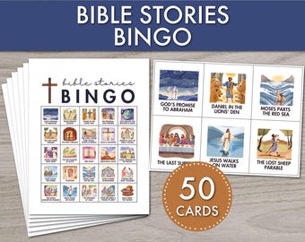 Bible Stories BINGO | Christian Religious Bingo Game, Modern Watercolor Design, Instant Download, Classroom Activity, Sunday School, CCD