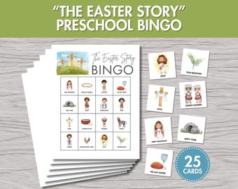 Bingo de Pascua para preescolares: La historia de Pascua, juego de fiesta de primavera para niños (descarga instantánea)