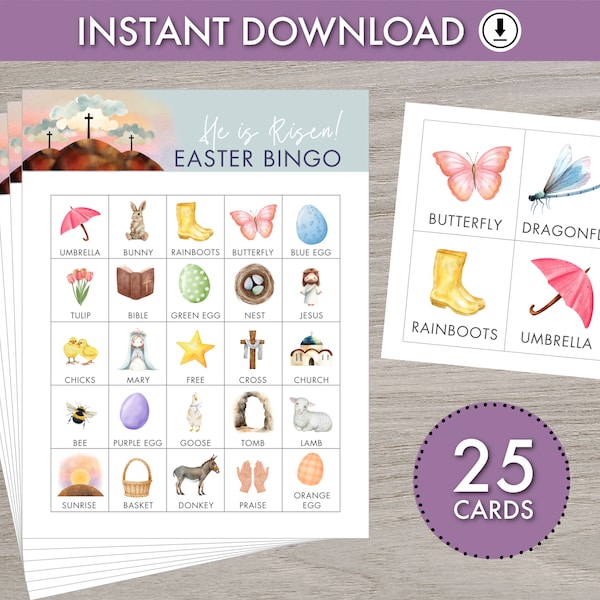 Printable Easter Bingo, He is Risen! Christian Religious Easter Bingo, Kids Spring Party Game, Instant Download, Classroom Activity