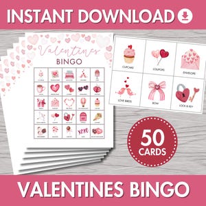 Druckbare Valentinstag BINGO | Sofort Download, 50 Bingokarten, Valentinstag, Kinderparty Spiel, Klasse Party