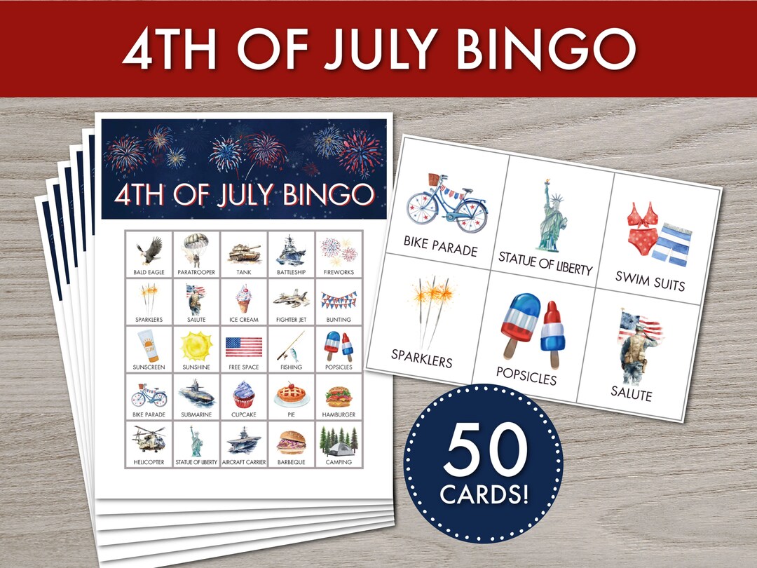 4th of July Bingo Game: Patriotic Watercolor Design (digital Download ...