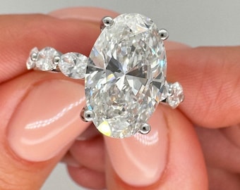 11 Carat Diamond Ring Radiant cut Lab grown Diamond e color vvs clarity IGI certificate, Engagement ring , radiant side stones 14k gold