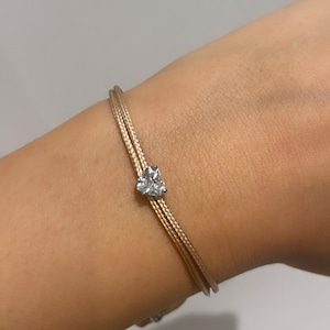 14k Gold Wire Bracelet: 0.50 Carat Heart Lab Grown Diamond