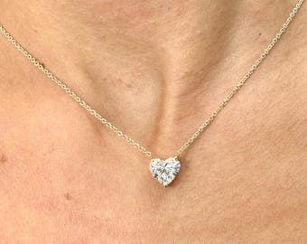 1.5 Carat heart shape lab grown diamond pendant necklace IGI certified 14k yellow gold