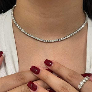 13 carat natural diamond tennis necklace d-f/vvs-vs full set tennis necklace on chain 14k white gold Anniversary Gift, earth mined diamond