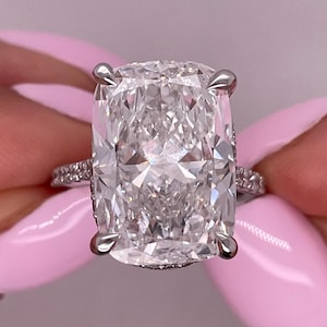 11 Carat Engagement Ring Lab Grown Diamond IGI Certified E color VS1 clarity Huge Cushion Diamond Ring Hidden halo 14k gold
