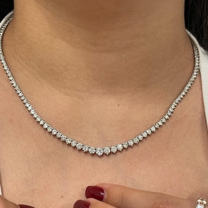 10 Carat Lab Grown Diamond Tennis Necklace: 14k Gold Graduated Necklace